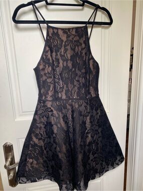 Black Lace Mini Dress with Nude Lining